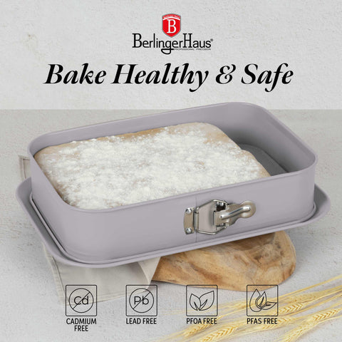 BH/7943, Molde desmontable rectangular 39x27cm, gris topo mate, utensilios para hornear, molde desmontable rectangular, molde desmontable cuadrado, pastel, acoplamiento, horneado, molde desmontable