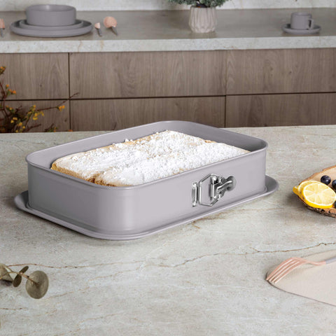 BH/7943, Molde desmontable rectangular 39x27cm, gris topo mate, utensilios para hornear, molde desmontable rectangular, molde desmontable cuadrado, pastel, acoplamiento, horneado, molde desmontable