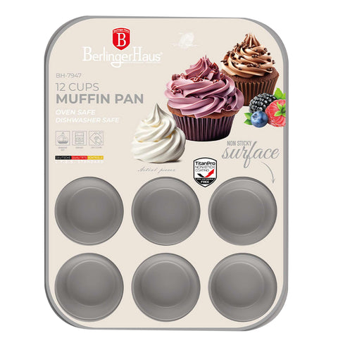  BH/7947, Molde para muffins de 12 tazas, color topo mate, utensilios para hornear, molde para muffins de 12 tazas, molde para muffins, muffin, horneado
