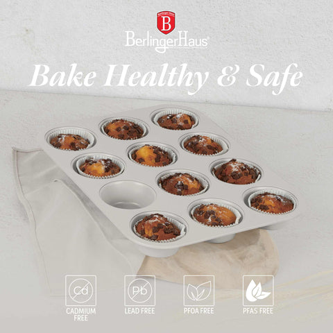  BH/7948, BH/7877, BH/7948N, molde para muffins de 12 tazas, crema mate, utensilios para hornear, molde para muffins de 12 tazas, molde para muffins, muffin, horneado