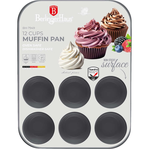  BH/7949, Molde para muffins de 12 tazas, Gris mate, Utensilios para hornear, Molde para muffins de 12 tazas, Molde para muffins, Muffin, Horneado