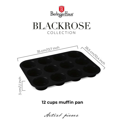  BH/7950, BH/7876, BH/7950N, molde para muffins de 12 tazas, negro mate, utensilios para hornear, molde para muffins de 12 tazas, molde para muffins, muffin, horneado