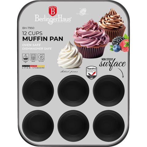  BH/7950, BH/7876, BH/7950N, molde para muffins de 12 tazas, negro mate, utensilios para hornear, molde para muffins de 12 tazas, molde para muffins, muffin, horneado