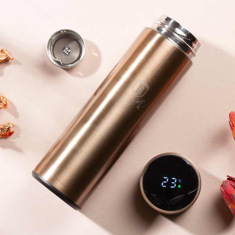  BH/7954, BH/7954A, Botella para beber con pantalla LED de temperatura 450 ml, Oro rosa, Botella para beber, Botella deportiva, Botella de agua, Frasco, Pantalla LED, Almacenamiento de alimentos, Botella