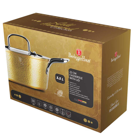  BH/8010, Cacerola con tapa 22cm, Oro claro, Cacerola de 22 cm, Cacerola, Olla, Cacerola con tapa, Batería de cocina, Cocina, Ollas y cazuelas