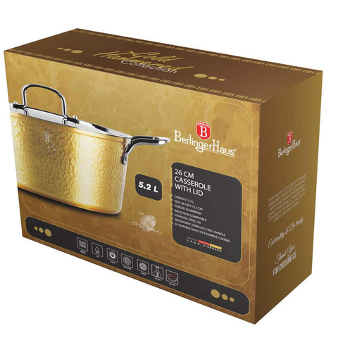  BH/8011, Cacerola con tapa 26cm, Oro claro, Cacerola de 26 cm, Cacerola, Olla, Cacerola con tapa, Batería de cocina, Cocina, Ollas y cazuelas