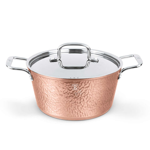 Product image of Casserole with lid 22cm. Part of the Hammered Copper Collection . Features: • Material: forged aluminum with non-stick marble coating • Casserole with lid Ø22*11,2 cm 3,3L • Color: copper REGISTERED DESIGN BY BERLINGER HAUS!. (Giftbox view). Official Berlinger Haus product, boosted by Promintra sl.