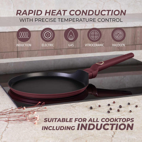  BH/8025, Sartén para panqueques de 25 cm, Burdeos mate, sartén para panqueques de 25 cm, sartén para panqueques, utensilios de cocina, cocina
