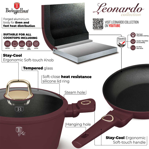 BH/8033, NUEVO, Wok 28cm, burdeos mate, wok 28 cm, wok, batería de cocina, cocinar,Berlinger Haus, Promintra
