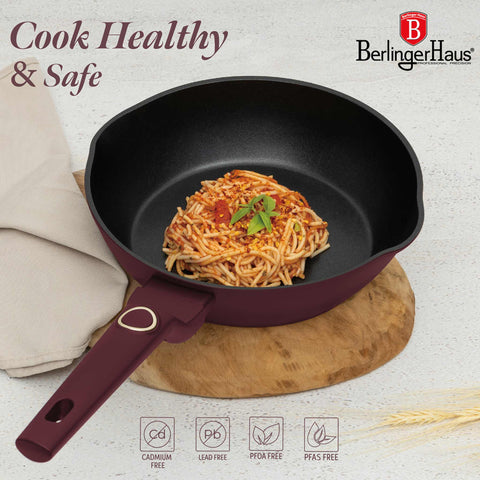 BH/8030, Sartén honda de 2 bocas 24cm, Burdeos mate, Sartén honda 24 cm, Sartén, Sartén honda, Sartén, Batería de cocina, Cocina, Sartenes
