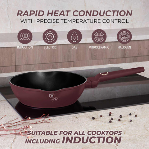  BH/8030, Sartén honda de 2 bocas 24cm, Burdeos mate, Sartén honda 24 cm, Sartén, Sartén honda, Sartén, Batería de cocina, Cocina, Sartenes