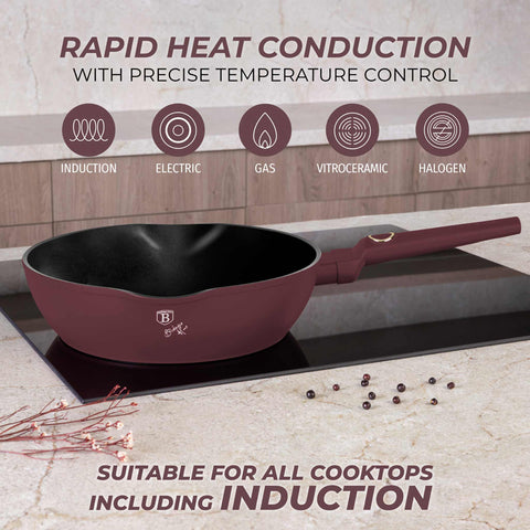  BH/8031, Sartén honda de 2 bocas 28cm, Burdeos mate, Sartén honda 28 cm, Sartén, Sartén honda, Sartén, Batería de cocina, Cocina, Sartenes