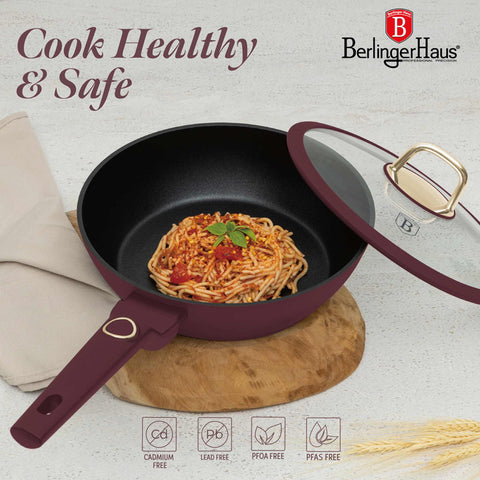  BH/8032, Sartén honda con tapa 24cm, Burdeos mate, Sartén honda 24 cm, Sartén, Sartén honda, Sartén honda con tapa, Sartén, Batería de cocina, Cocina, Sartenes