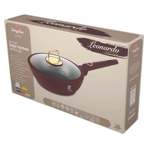 sartén, sartén honda, sartén honda con tapa, sartén, batería de cocina, cocinar, sartén honda 24 cm, burdeos mate, NUEVO, BH/8032