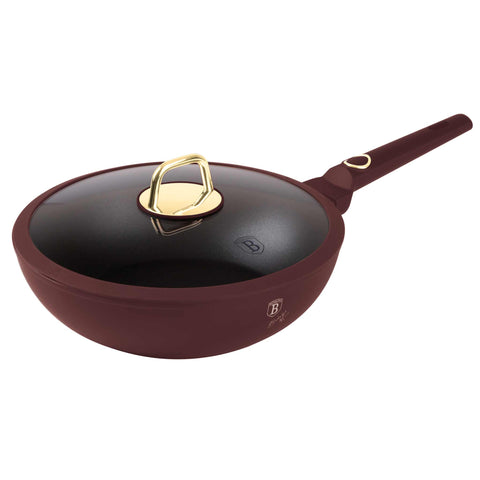  BH/8034, Wok con tapa 28cm, Burdeos mate, wok 28 cm con tapa, wok, wok con tapa, utensilios de cocina, cocina, sartenes