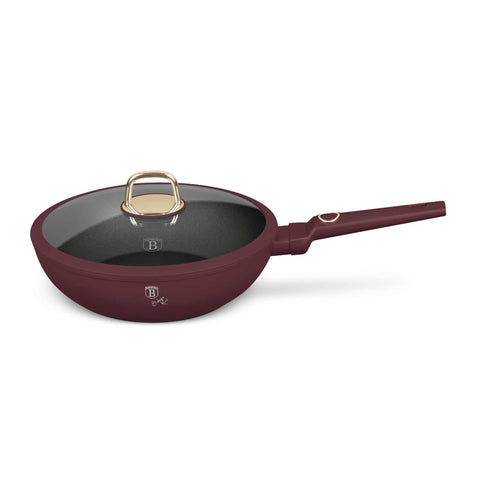  BH/8034, Wok con tapa 28cm, Burdeos mate, wok 28 cm con tapa, wok, wok con tapa, utensilios de cocina, cocina, sartenes