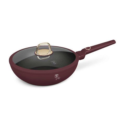 BH/8034, Wok con tapa 28cm, Burdeos mate, wok 28 cm con tapa, wok, wok con tapa, utensilios de cocina, cocina, sartenes