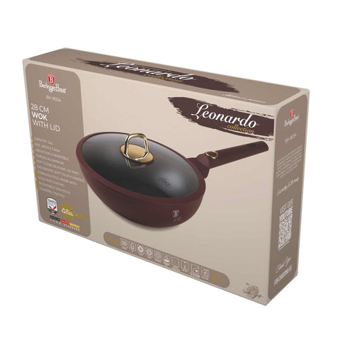  BH/8034, Wok con tapa 28cm, Burdeos mate, wok 28 cm con tapa, wok, wok con tapa, utensilios de cocina, cocina, sartenes