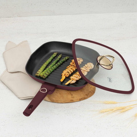  BH/8037, Sartén grill con tapa 28cm, Burdeos mate, Sartén grill 28 cm con tapa, Sartén, Sartén grill, Sartén grill con tapa, Batería de cocina, Cocina, Sartenes