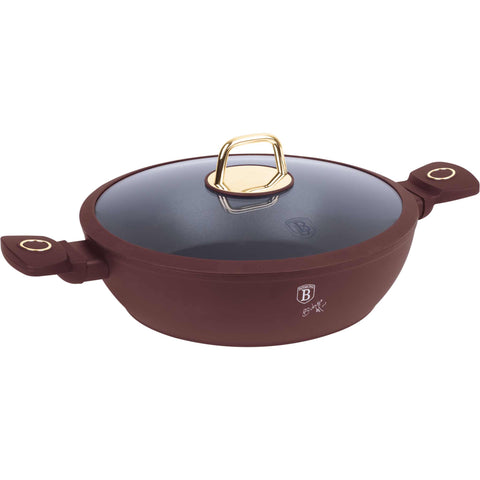 olla baja, olla baja con tapa, olla, batería de cocina, cocinar, olla baja de 28 cm, burdeos mate, NUEVO, BH/8038