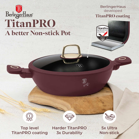  BH/8038, Olla baja con tapa 28cm, Burdeos mate, Olla baja 28 cm, Olla baja, Olla baja con tapa, Olla, Batería de cocina, Cocina, Ollas y cazuelas