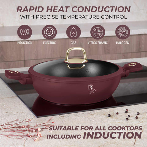  BH/8038, Olla baja con tapa 28cm, Burdeos mate, Olla baja 28 cm, Olla baja, Olla baja con tapa, Olla, Batería de cocina, Cocina, Ollas y cazuelas