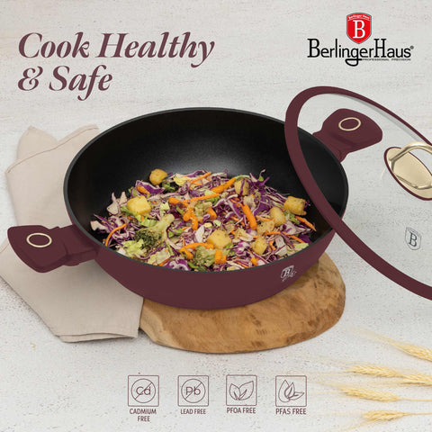  BH/8039, Olla baja con tapa 30cm, Burdeos mate, Olla baja 30 cm, Olla baja, Olla baja con tapa, Olla, Batería de cocina, Cocina, Ollas y cazuelas