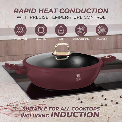  BH/8039, Olla baja con tapa 30cm, Burdeos mate, Olla baja 30 cm, Olla baja, Olla baja con tapa, Olla, Batería de cocina, Cocina, Ollas y cazuelas
