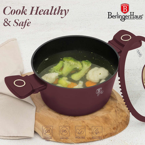 BH/8040, Cacerola con tapa 20cm, Burdeos mate, Cacerola 20 cm, Cacerola, Olla, Cacerola con tapa, Batería de cocina, Cocina, Ollas y cazuelas