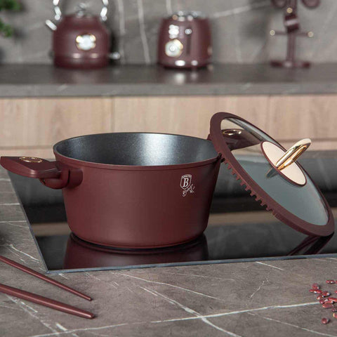 BH/8040, Cacerola con tapa 20cm, Burdeos mate, Cacerola 20 cm, Cacerola, Olla, Cacerola con tapa, Batería de cocina, Cocina, Ollas y cazuelas
