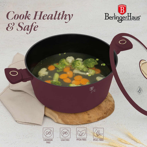  BH/8043, Cacerola con tapa 30cm, Burdeos mate, Cacerola 30 cm, Cacerola, Olla, Cacerola con tapa, Batería de cocina, Cocina, Ollas y cazuelas