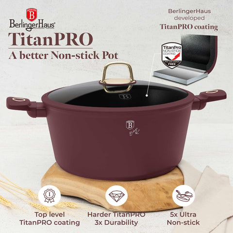  BH/8043, Cacerola con tapa 30cm, Burdeos mate, Cacerola 30 cm, Cacerola, Olla, Cacerola con tapa, Batería de cocina, Cocina, Ollas y cazuelas