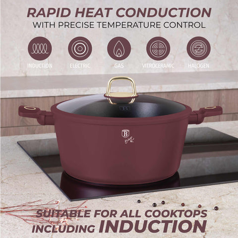  BH/8043, Cacerola con tapa 30cm, Burdeos mate, Cacerola 30 cm, Cacerola, Olla, Cacerola con tapa, Batería de cocina, Cocina, Ollas y cazuelas