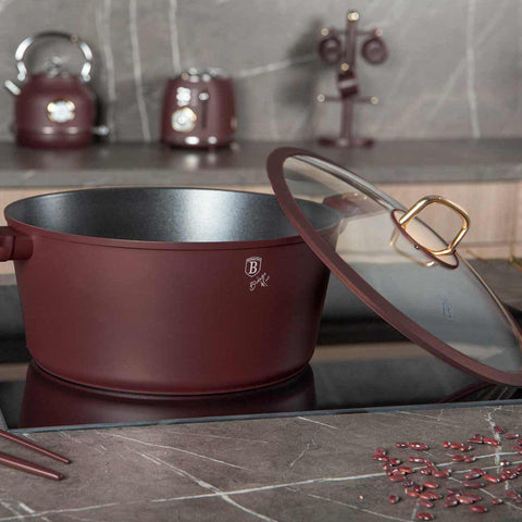  BH/8043, Cacerola con tapa 30cm, Burdeos mate, Cacerola 30 cm, Cacerola, Olla, Cacerola con tapa, Batería de cocina, Cocina, Ollas y cazuelas