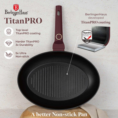  BH/8044, Sartén para pescado 35x25cm, Burdeos mate, sartén para pescado, sartén para parrilla, sartén, sartén