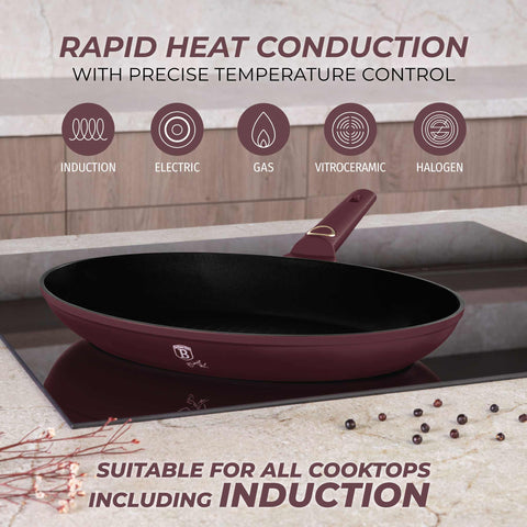  BH/8044, Sartén para pescado 35x25cm, Burdeos mate, sartén para pescado, sartén para parrilla, sartén, sartén
