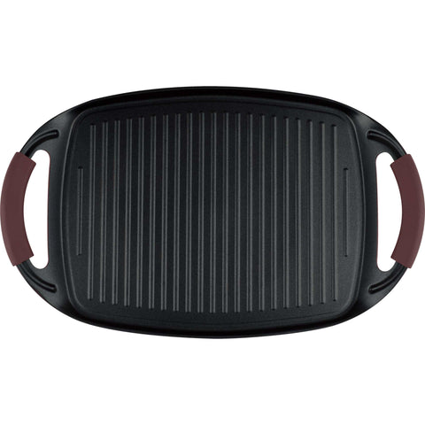  BH/8047, Plancha de asar 47cm, Burdeos mate, plancha de asar, parrilla, mango de silicona, sartenes, sartén de asar