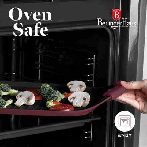  BH/8047, Plancha de asar 47cm, Burdeos mate, plancha de asar, parrilla, mango de silicona, sartenes, sartén de asar