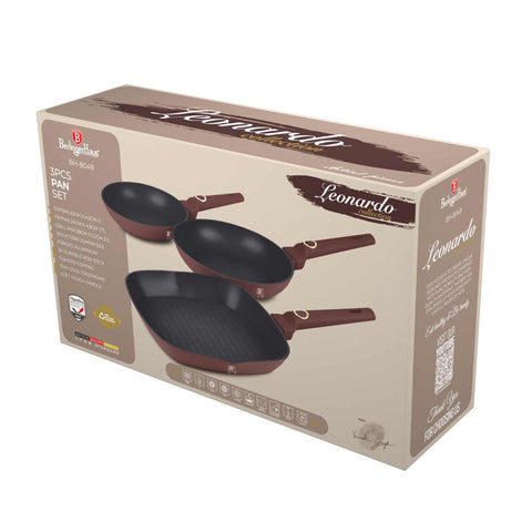  BH/8049, juego de 3 sartenes, burdeos mate, juego de 3 sartenes b., sartén, juego de sartenes, sartén, juego de sartenes, sartén para parrilla, utensilios de cocina, cocina, sartenes, juego de sartenes