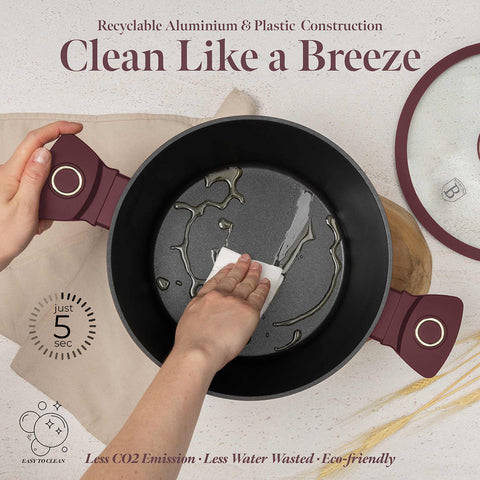 Product image of 10pcs cookware set. Part of the Leonardo Collection . Features: • Material: forged aluminum with non-stick titanPro coating • Include: • Frypan Ø20*4,5 cm 1,0L • Deep frypan Ø24*6,5 cm 2,3L • Casserole with (str.... (Studio view). Official Berlinger Haus product, boosted by Promintra sl.