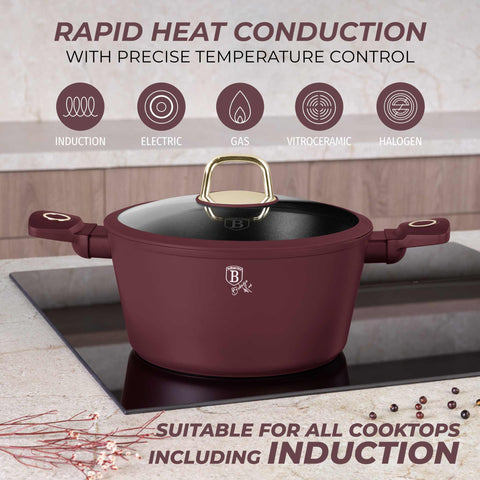 Product image of 10pcs cookware set. Part of the Leonardo Collection . Features: • Material: forged aluminum with non-stick titanPro coating • Include: • Frypan Ø20*4,5 cm 1,0L • Deep frypan Ø24*6,5 cm 2,3L • Casserole with (str.... (Studio view). Official Berlinger Haus product, boosted by Promintra sl.