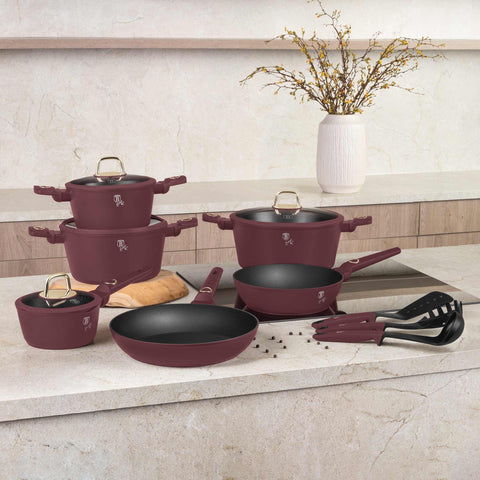 Product image of 10pcs cookware set. Part of the Leonardo Collection . Features: • Material: forged aluminum with non-stick titanPro coating • Include: • Frypan Ø20*4,5 cm 1,0L • Deep frypan Ø24*6,5 cm 2,3L • Casserole with (str.... (Studio view). Official Berlinger Haus product, boosted by Promintra sl.