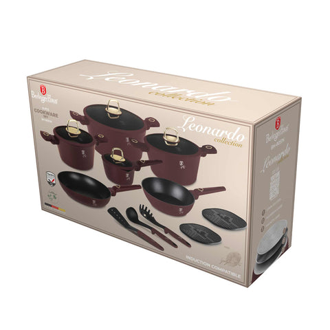 BH/8051, BH/8051N, juego de utensilios de cocina de 15 piezas, burdeos mate, juego de utensilios de cocina de 15 piezas, juego de ollas, ollas y sartenes, juego de ollas y sartenes, juego, herramientas de cocina, cocina, utensilios de cocina, Berlinger Haus, Promintra, caja de regalo, conceptual, estilo de vida