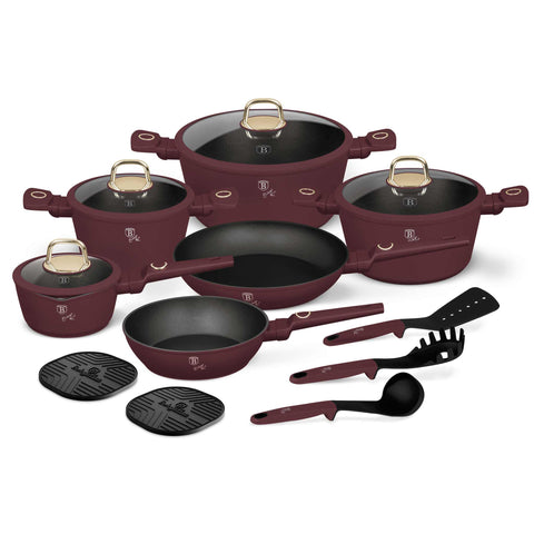 BH/8051, BH/8051N, BH/8051NN, burdeos mate, cocina, Colección Leonardo, Cookware Set, cookwareset, herramientas de cocina, juego, juego de ollas, juego de ollas y sartenes, juego de utensilios de cocina, juego de utensilios de cocina de 15 piezas, Leonardo Collection, olla, ollas y sartenes, pot, Pots & Casseroles, utensilios de cocina