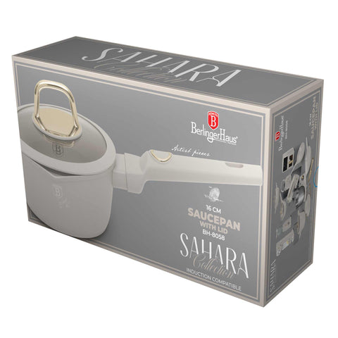 BH/8058, Cacerola con tapa 16 cm, crema mate, cacerola de 16 cm, cacerola, cacerola con tapa, batería de cocina, cocina, Berlinger Haus, Promintra, caja de regalo, conceptual, estilo de vida