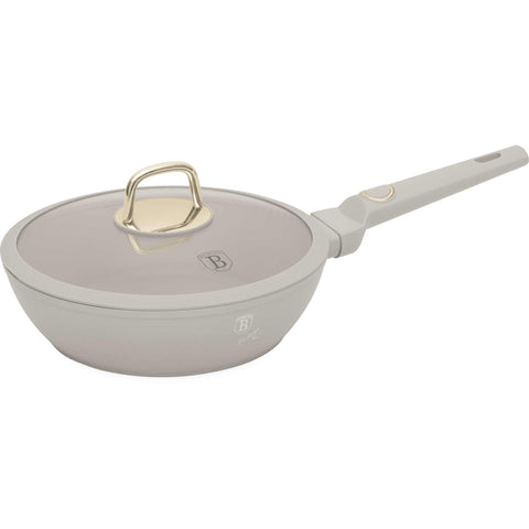 sartén, sartén honda, sartén honda con tapa, sartén, batería de cocina, cocinar, sartén honda 24 cm, crema mate, NUEVO, BH/8062