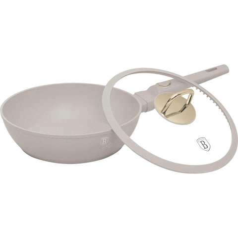 sartén, sartén honda, sartén honda con tapa, sartén, batería de cocina, cocinar, sartén honda 24 cm, crema mate, NUEVO, BH/8062