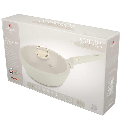 sartén, sartén honda, sartén honda con tapa, sartén, batería de cocina, cocinar, sartén honda 24 cm, crema mate, NUEVO, BH/8062