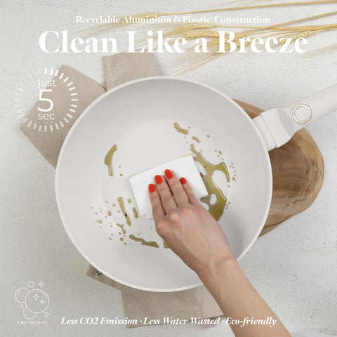 Product image of Wok 28cm. Part of the Sahara Collection . Features: • Material: forged aluminum with non-stick titanPro coating • Wok Ø28*7,4 cm 3,2L • Color: matt cream REGISTERED DESIGN BY BERLINGER HAUS!. (Studio view). Official Berlinger Haus product, boosted by Promintra sl.