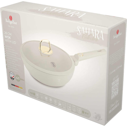 wok, wok con tapa, utensilios de cocina, cocinar,wok 28 cm,crema mate,NUEVO,BH/8064